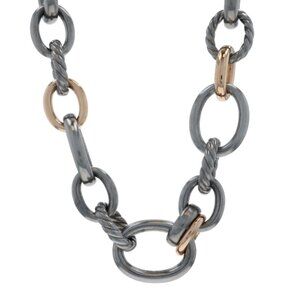 David Yurman Mercer Melange Pave Dia Necklace 18 1/2" Sterling 925 Rose Gold 18k